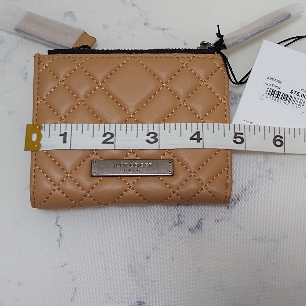 Kurt Geiger B Mini Purse Quilted Leather Coin & Card Case Camel - Picture 7 of 8